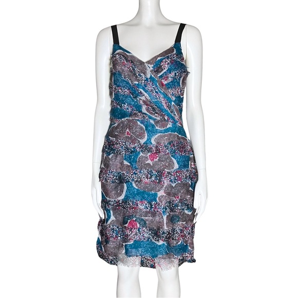 Vintage Dresses & Skirts - Vintage Y2K 100% Silk Teal Fairy Grunge Raw Edge Mini Dress Small Funky Colorful